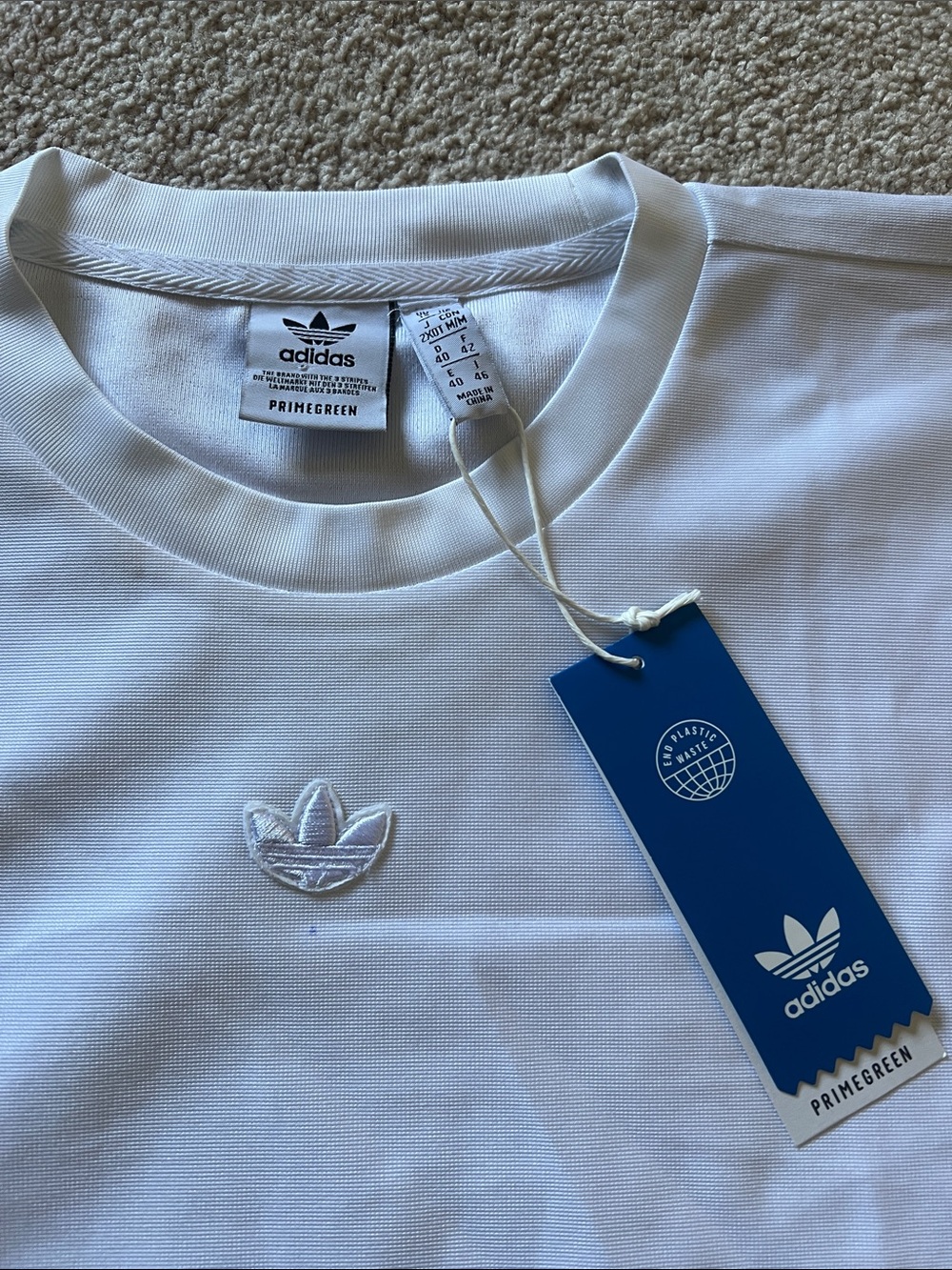 adidas White Short Sleeve Crewneck Tee with Tonal Hem Stripes - Picture 2 of 4